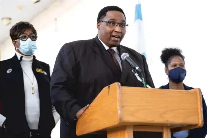  ?? ANTHONY VAZQUEZ/SUN-TIMES ?? Ald. Jason Ervin, chairman of the City Council’s Black Caucus, unveils a proposal for new ward boundaries Monday.