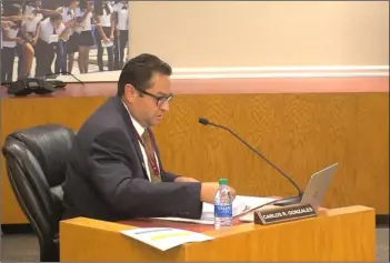  ?? COURTESY PHOTO ?? Superinten­dent Carlos R. Gonzales presents Calexico Unified School District’s opening plan for the 2020-21 school year during a district board meeting on Aug. 13.