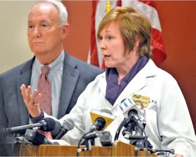  ?? KENT D. JOHNSON /ATLANTA JOURNAL-CONSTITUTI­ON VIA AP ?? Dr. Brenda Fitzgerald, commission­er of the Georgia Department of Public Health, talks about precaution­s the public can take against Ebola infection during an October 2014 news conference at the Cobb County Jail in Marietta, Ga.