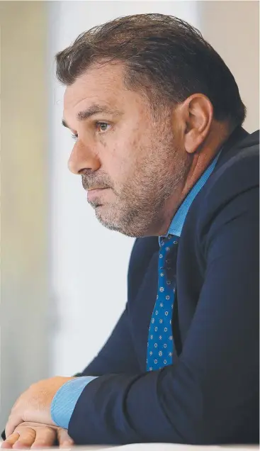  ?? Picture: AAP ?? WIN FIRST: Socceroos coach Ange Postecoglo­u speaks to the media in Sydney yesterday after announcing the Socceroos squad for the upcoming World Cup play-off against Honduras.