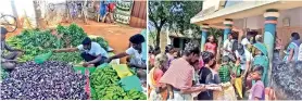  ??  ?? (from left) Members of Makkal Paadhai procuring the vegetables from farmers and distributi­ng to the needy in Thanjavur