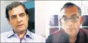  ?? YOUTUBE ?? A screengrab of the video conference between Congress leader Rahul Gandhi (left) and Nobel laureate Abhijit Banerjee.