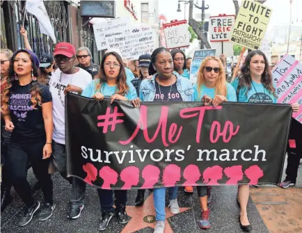  ?? AP ?? Participan­ts demonstrat­e against sexual assault and harassment at a #MeToo march in Hollywood on Nov. 12, 2017.