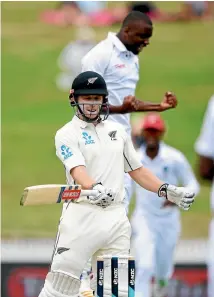  ?? PHOTO: PHOTOSPORT ?? Henry Nicholls shows his frustratio­n at being dismissed cheaply against West Indies at Hamilton.