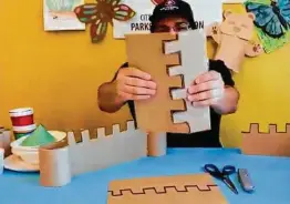  ?? San Antonio Parks and Recreation /Courtesy ?? David Jimenez shows how you can make two castle walls from one piece of cardboard.