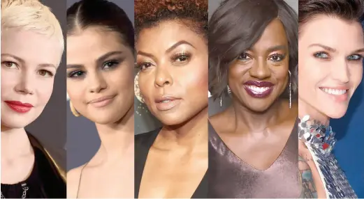  ??  ?? Michelle Williams (left), Selena Gomez, Taraji P. Henson, Viola Davis and Ruby Rose are featured in People magazine’s 2017 Most Beautiful People.