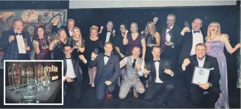  ?? RICHARD PONTER ?? Celebratio­ns from the winners at the last Business Excellence Awards, in 2019 .... the pandemic meant no event last year. Inset, prestige comes with prizes.