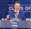  ?? Nell Redmond/Associated Press ?? Matt Kenseth shows his ring as he speaks during his induction into the NASCAR Hall of Fame in Charlotte, N.C., on Friday.