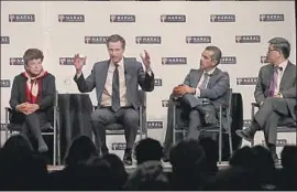  ?? Jeff Chiu Associated Press ?? GUBERNATOR­IAL candidates Delaine Eastin, left, Gavin Newsom, Antonio Villaraigo­sa and John Chiang speak at an event Tuesday in San Francisco.