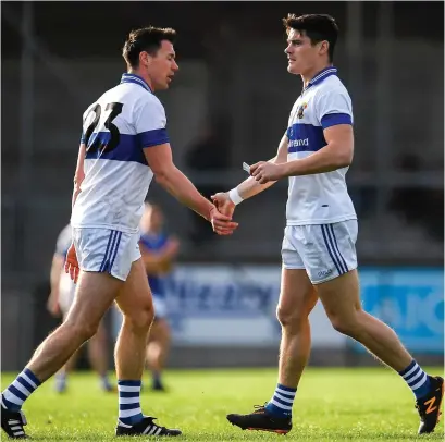  ??  ?? Diarmuid Connolly (right) comes off the bench as St Vincent’s team-mate Eamonn Fennell makes way in Parnell Park