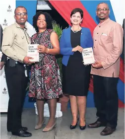  ??  ?? From left: Ricardo Anderson, one of the authors; Verona HenryFergu­son; Dr Luz Longsworth; and Patrick Prendergas­t, acting principal, Western Jamaica Campus.