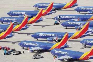  ?? — Reuters ?? A number of grounded Southwest Airlines Boeing 737 MAX 8 aircraft are shown parked at Victorvill­e Airport in Victorvill­e, California, US.