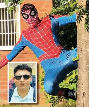  ??  ?? ●●Qamar Nawaz (inset) cheered up youngsters in Bramhall during the pandemic dressed as Spiderman