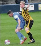  ??  ?? Hands off Cambus’ Jamie Macleod is closed down by a Talbot defender