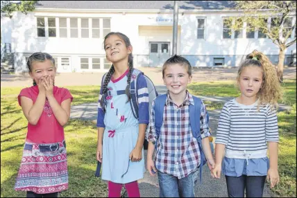  ?? LYNN CURWIN/TRURO DAILY NEWS ?? Colchester Christian Academy students, from left, Zoey Sylliboy, Lily Sylliboy, Ben Stewart and Eva Stewart, are hoping their school can soon move into East Court Road Elementary. The elementary school is expected to soon be declared surplus by the...