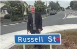  ??  ?? Stephen Parsons, when the Russell St roundabout sign had the poppy treatment.