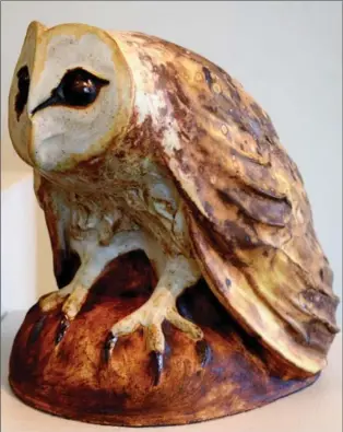  ??  ?? Adriana Romkes’ Flammulate­d Owl in clay, above, $495, and Felix the Barn Owl, also clay, $595.