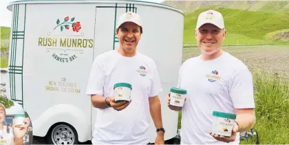  ??  ?? John Bostock and Vaughan Currie took Rush Munro’s organic range on the road. Inset: Rush Munro’s icecream parlour assistant manager Nicole Brailsford.