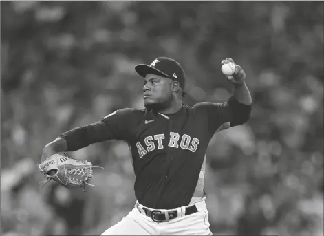  ?? Angels Sunday in Houston. DAVID J. PHILLIP/AP ?? HOUSTON ASTROS STARTING PITCHER FRAMBER VALDEZ throws during the first inning of a game against the Los Angeles