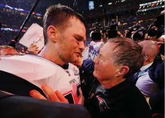  ?? Getty imageS file ?? MEMORY LANE: Tom Brady talks to Bill Belichick after the Patriots defeated the Rams in Super Bowl LIII at Mercedes-Benz Stadium on Feb. 3, 2019 in Atlanta, Ga.