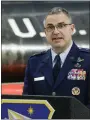  ?? WESLEY FARNSWORTH/U.S. AIR FORCE VIA AP ?? U.S. Air Force Maj. Gen. William T. Cooley, Air Force Research Laboratory commander, delivers remarks during a press conference inside the National Museum of the United States Air Force, Wright-Patterson Air Force Base, Ohio, in 2019.