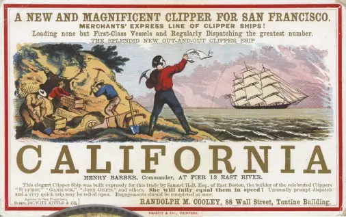  ?? WIKIMEDIA COMMONS ?? A 1849 advertisem­ent for one form of transporta­tion to reach the California gold fields