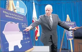  ?? RICH PEDRONCELL­I — THE ASSOCIATED PRESS ?? Gov. Jerry Brown points to a chart showing the growth of the state’s Rainy Day fund as he discusses his proposed 2018-19 state budget at a news conference in Sacramento.