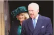  ?? HOLLIE ADAMS/ASSOCIATED PRESS ?? Britain’s King Charles III and Queen Camilla leave after attending the Easter Matins Service at St. George’s Chapel.