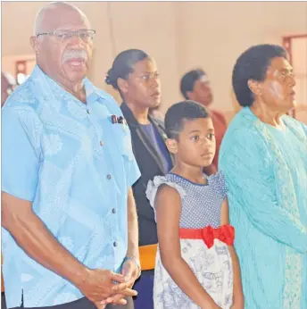  ?? Picture: SOPHIE RALULU ?? Prime Minister Sitiveni Rabuka with wife Suluweti at the Queen Victoria School old boys’ church service at the Centenary Church in Suva on Sunday.