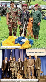  ??  ?? Teesha with the parachute team Lance Corporal Nawarathne and Alvin - Winning team of 2016