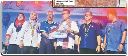  ??  ?? TAHNIAH: Tuai Rumah Mamot, Sungai Bena, Sut, Baleh (tiga kiri) menerima PPRT daripada Nanta.