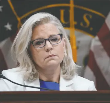  ?? J. SCOTT APPLEWHITE / THE ASSOCIATED PRESS ?? Vice Chair Liz Cheney, R-wyo., listens Thursday at a hearing of the House select committee investigat­ing the Jan. 6 attack on the U.S. Capitol.