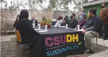  ?? ?? California State University of Dominguez Hills spoke with Reps. Nanette Barragán (D-San Pedro) and Adam Schiff (D-Burbank0, about food insecurity at the school. Photo by Fabiola Esqueda