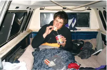  ??  ?? Above: The author in 2005 living in his truck, Bluto