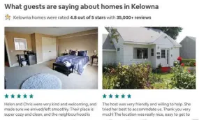  ?? Special to The Daily Courier ?? More than 1,100 Kelowna homes and condos were offered for short-term rentals last November, city staff say, on websites such as Airbnb (pictured).