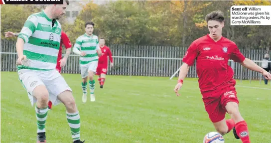  ??  ?? Sent off William Mcglone was given his marching orders. Pic by Gerry Mcwilliams