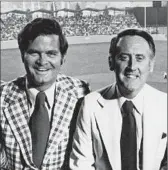  ??  ?? PORTER, left, worked with Vin Scully for 28 years, f inding his own style with often- obscure statistics.