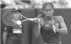  ?? ?? Coco Gauff plays a forehand return to Varvara Gracheva during their quarterfin­al at the ASB Tennis Classic in Auckland, New Zealand, on Friday.