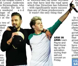  ??  ?? arm in arm: Liam Payne and Niall Horan lap up the adoration during their sell-out concert on Friday