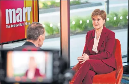  ?? Picture: PA. ?? First Minister Nicola Sturgeon appearing on the BBC’s The Andrew Marr Show.