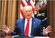  ?? AP PHOTO/ALEX BRANDON ?? President Donald Trump speaks during a Monday meeting with U.S. tech workers, before signing an Executive Order on hiring American workers, in the Cabinet Room of the White House in Washington.