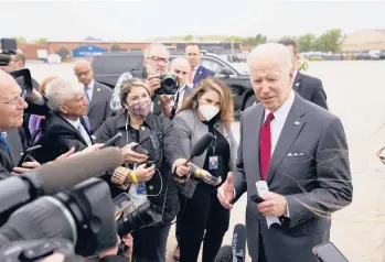  ?? EVAN VUCCI/AP ?? President Joe Biden speaks Tuesday at Andrews Air Force Base, Md., a day after the Supreme Court draft leak.