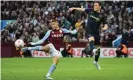  ?? Photograph: Peter Powell/Reuters ?? Emi Buendía volleys home Aston Villa’s equaliser.