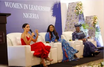  ?? ?? ▲Meghan was part of a panel discussion in front of 50 of the country’s leading women.