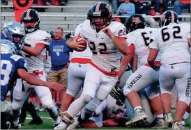  ??  ?? Colton Lane avoids a tackle on Friday night at Gordon Central. The Ramblers ran for 312 yards and got a stop on a two-point conversion in the final minute to pull out a 28-27 victory. (Calhoun Times photo/Frank Crowe)