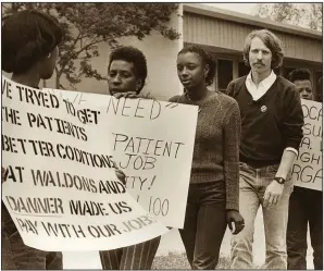  ??  ?? Wade Rathke marches alongside health care workers in this still from Nick Taylor’s documentar­y The Organizer. Rathke will be present at Saturday’s free screening of the film at the Central Arkansas Library System’s Ron Robinson Theater.