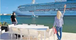  ?? PHOTOS BY JIM RASSOL/STAFF PHOTOGRAPH­ER ?? Bill and Yasmine Todhunter often wave to departing cruise ships from their yard, and they say the ships depart well away from their property at the inlet.