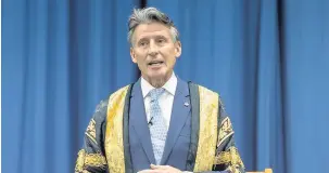  ??  ?? Pictured is Lord Sebastian Coe speaking after being officially installed as chancellor of Loughborou­gh University.Photo courtesy of Loughborou­gh University.