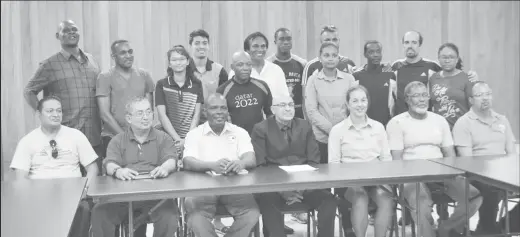  ?? Photo) (Orlando Charles ?? Officials at yesterday’s press briefing at the Guyana Olympic Associatio­n Headquarte­rs in Liliendaal. It was disclosed that the Golden Arrowhead will be represente­d in 10 discipline­s by 79 athletes at the 23rd edition of the Central American and...