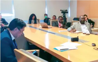  ??  ?? Staff from Africa CDC participat­e in the China-africa Video Conference on COVID-19 at the AU headquarte­rs in Addis Ababa, Ethiopia, on March 18